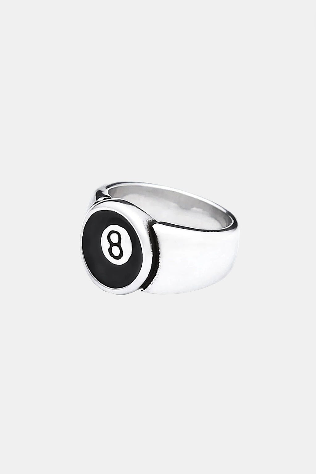 8 Ball Ring - silver signet ring with 8 ball symbol, front view