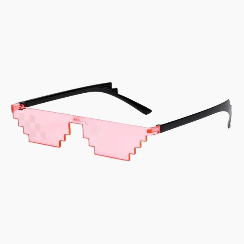 8-Bit Sunglasses - pink pixelated block frame sunglasses, front view