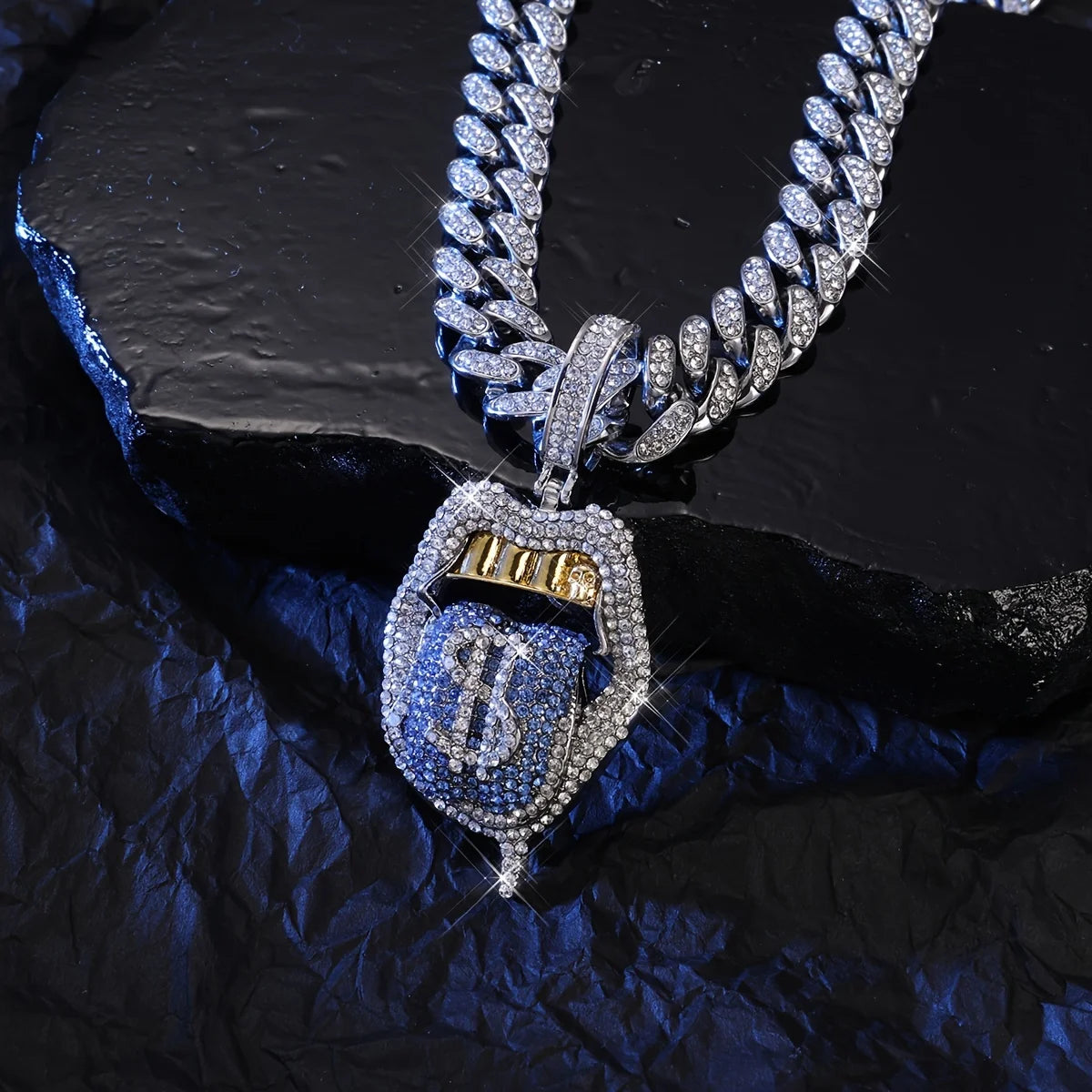 VVS Style Iced Dollar Mouth Pendant Chain