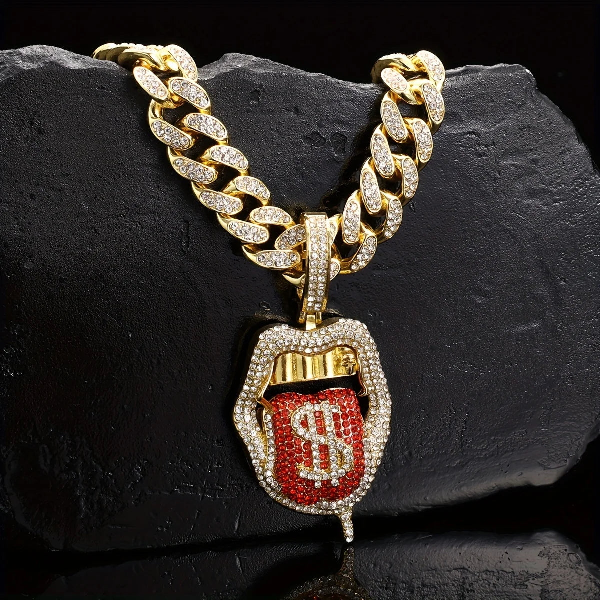 VVS Style Iced Dollar Mouth Pendant Chain