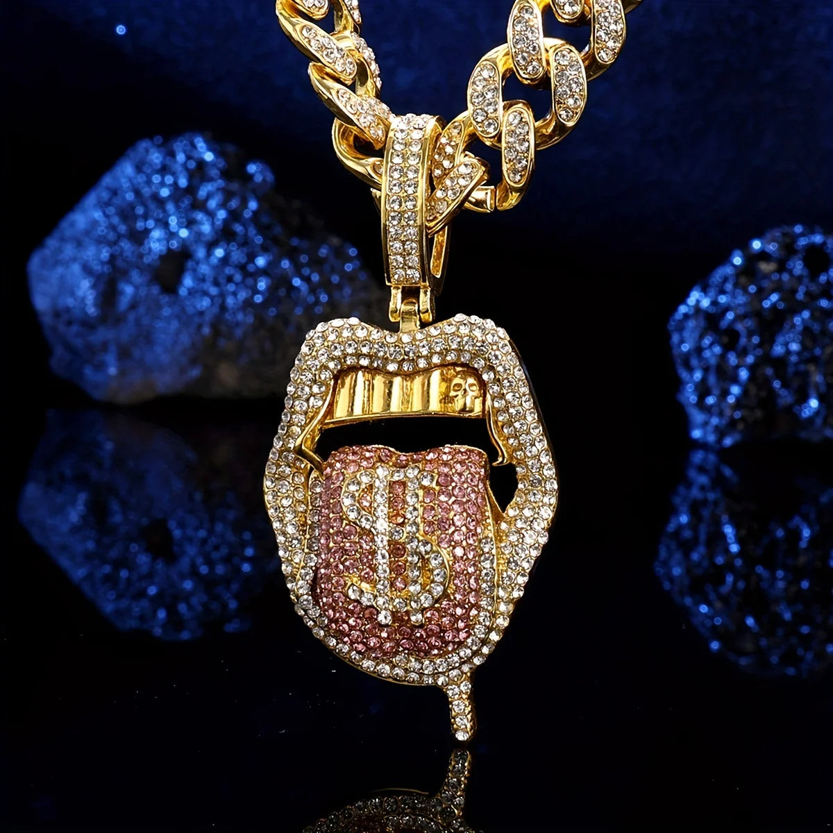 VVS Style Iced Dollar Mouth Pendant Chain