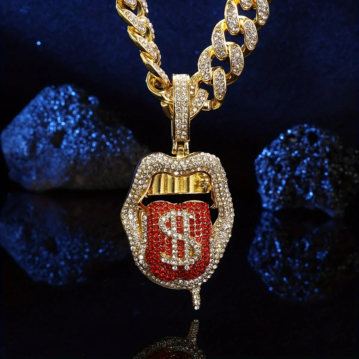 VVS Style Iced Dollar Mouth Pendant Chain