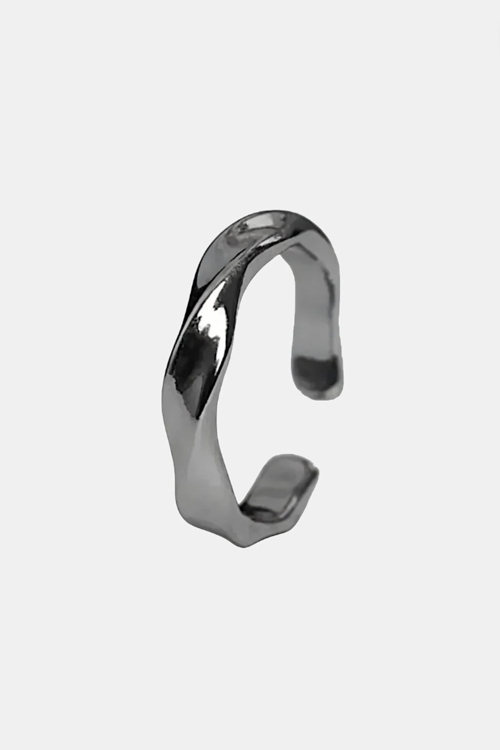 Abstract Ring - silver open cuff ring with sculptural curve, front view