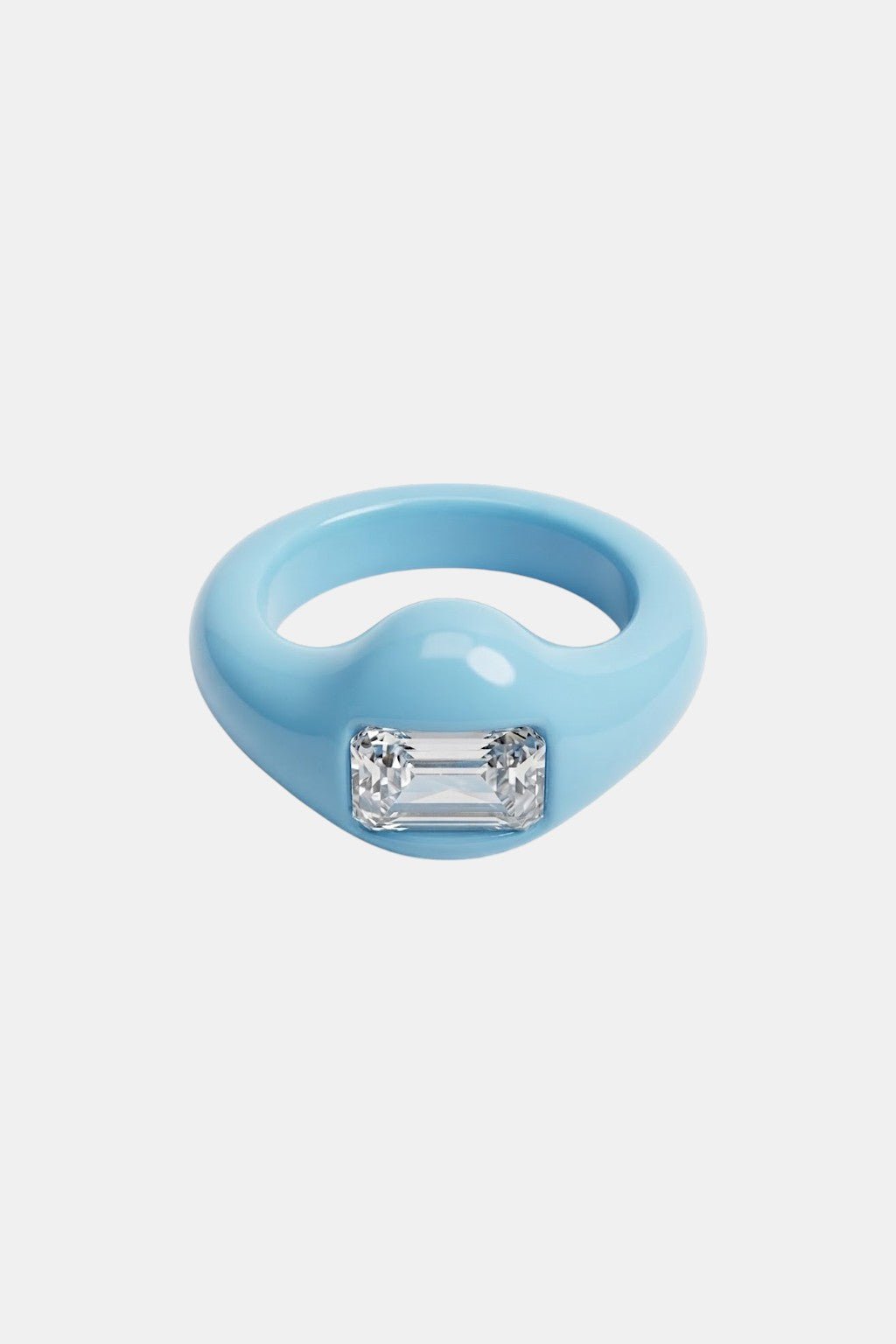 Acrylic Ring - sky blue dome ring with crystal accent, front view