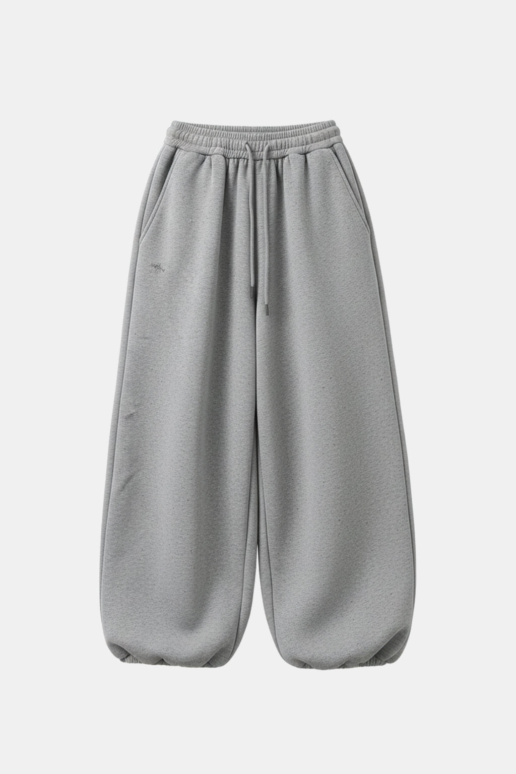 Barrel Joggers - heathered grey barrel leg joggers, front view