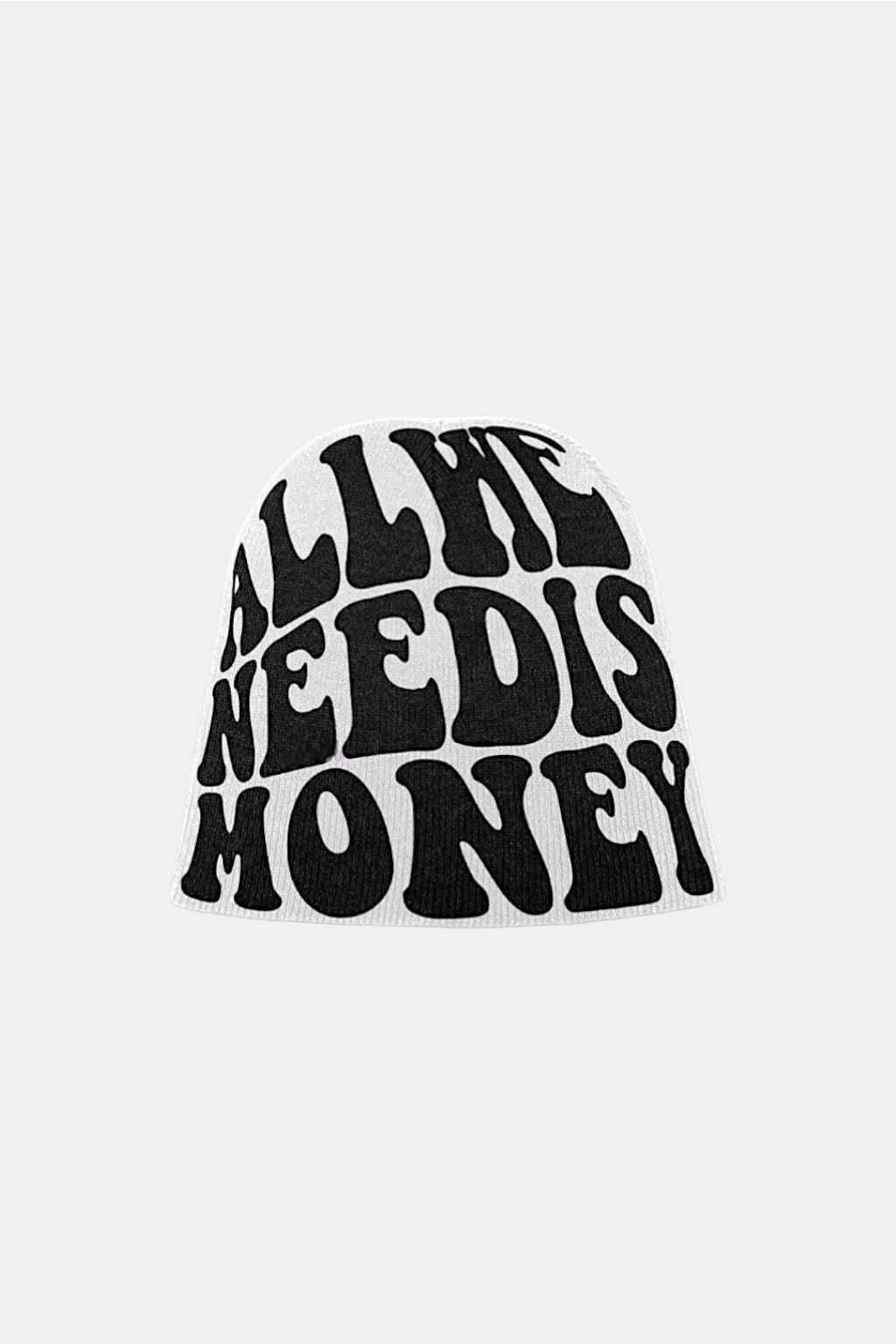 Beanie Drip - black ribbed beanie with distorted dollar sign graphic, front view