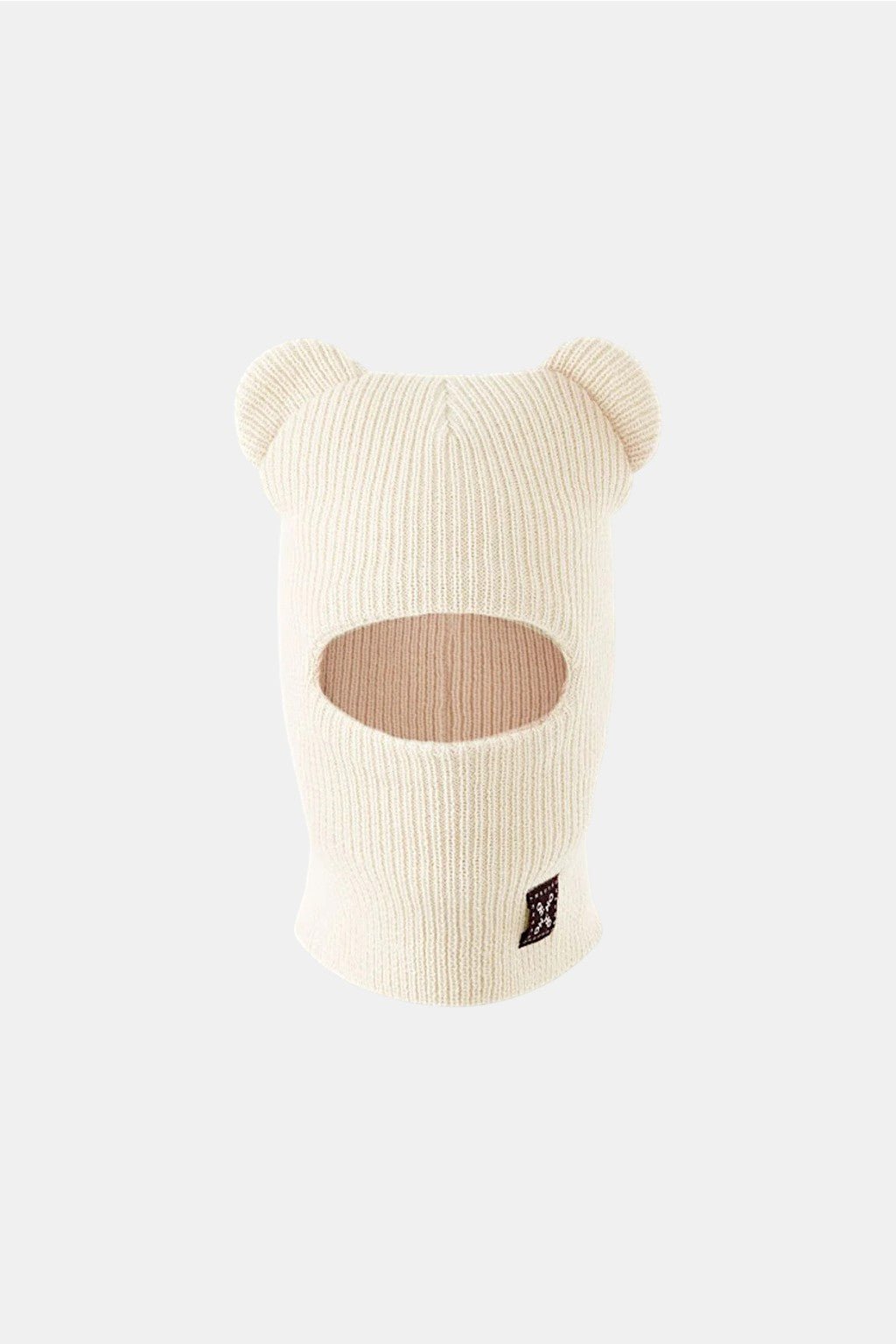 Bear Ear Balaclava - cream knit balaclava with rounded ear detail, front view