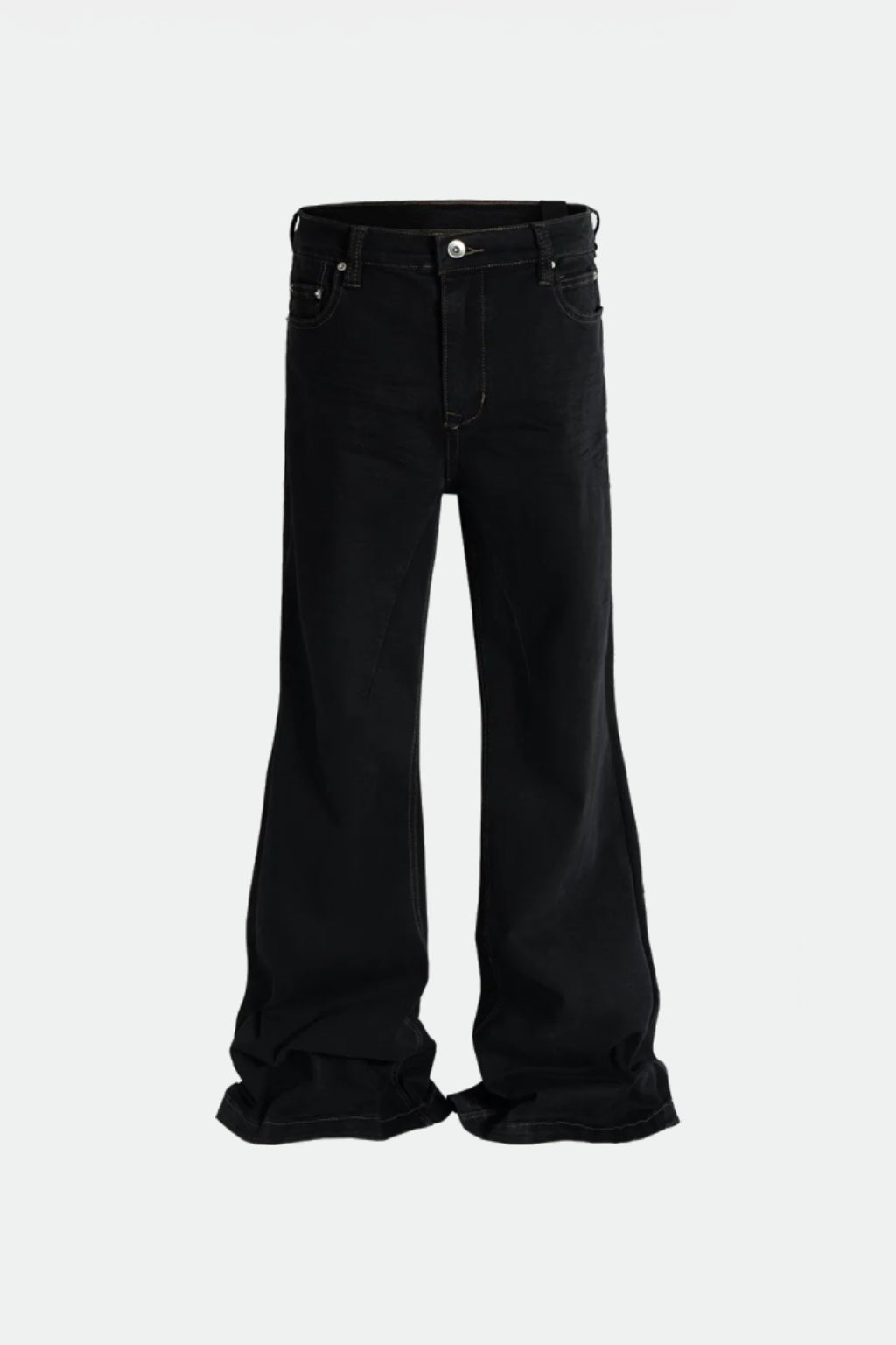 Black Barrel Jeans - solid black barrel leg jeans, front view