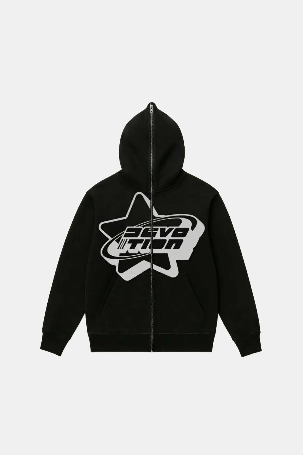 Black Full Zip Hoodie - black zip hoodie with star badge wordmark graphic, front view