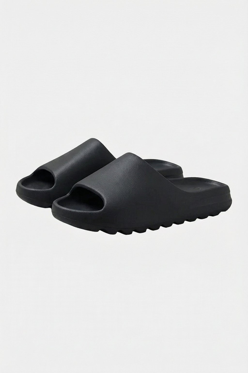 Black Slides - black molded slide sandals, front view