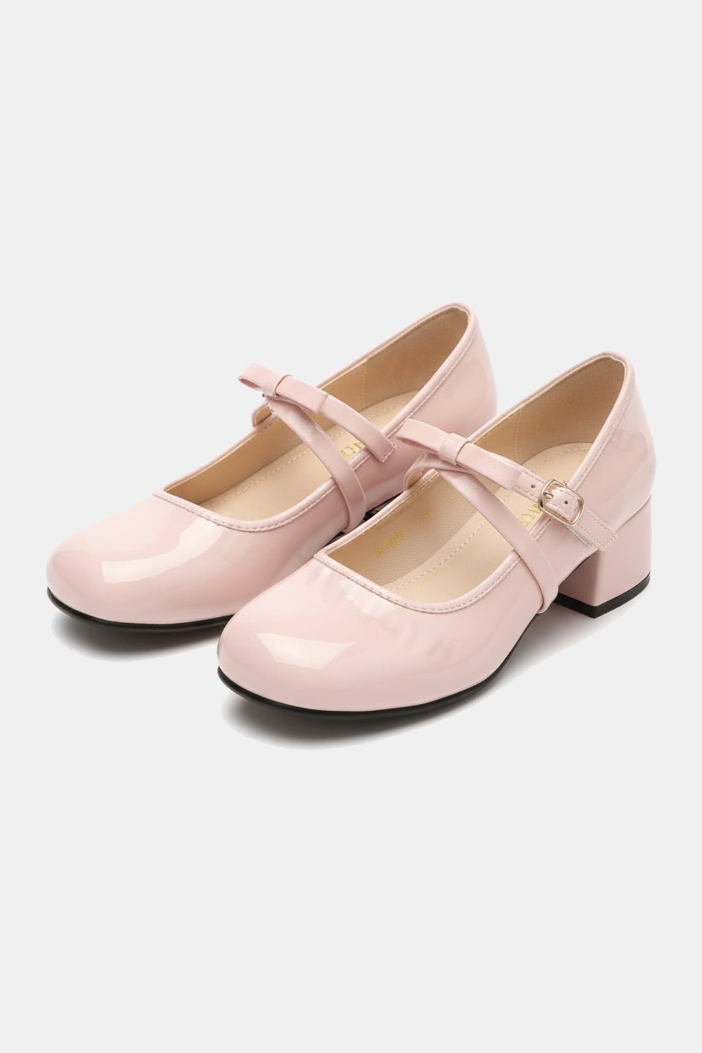 Bow Mary Jane - pink patent Mary Jane shoes with bow detail, front view