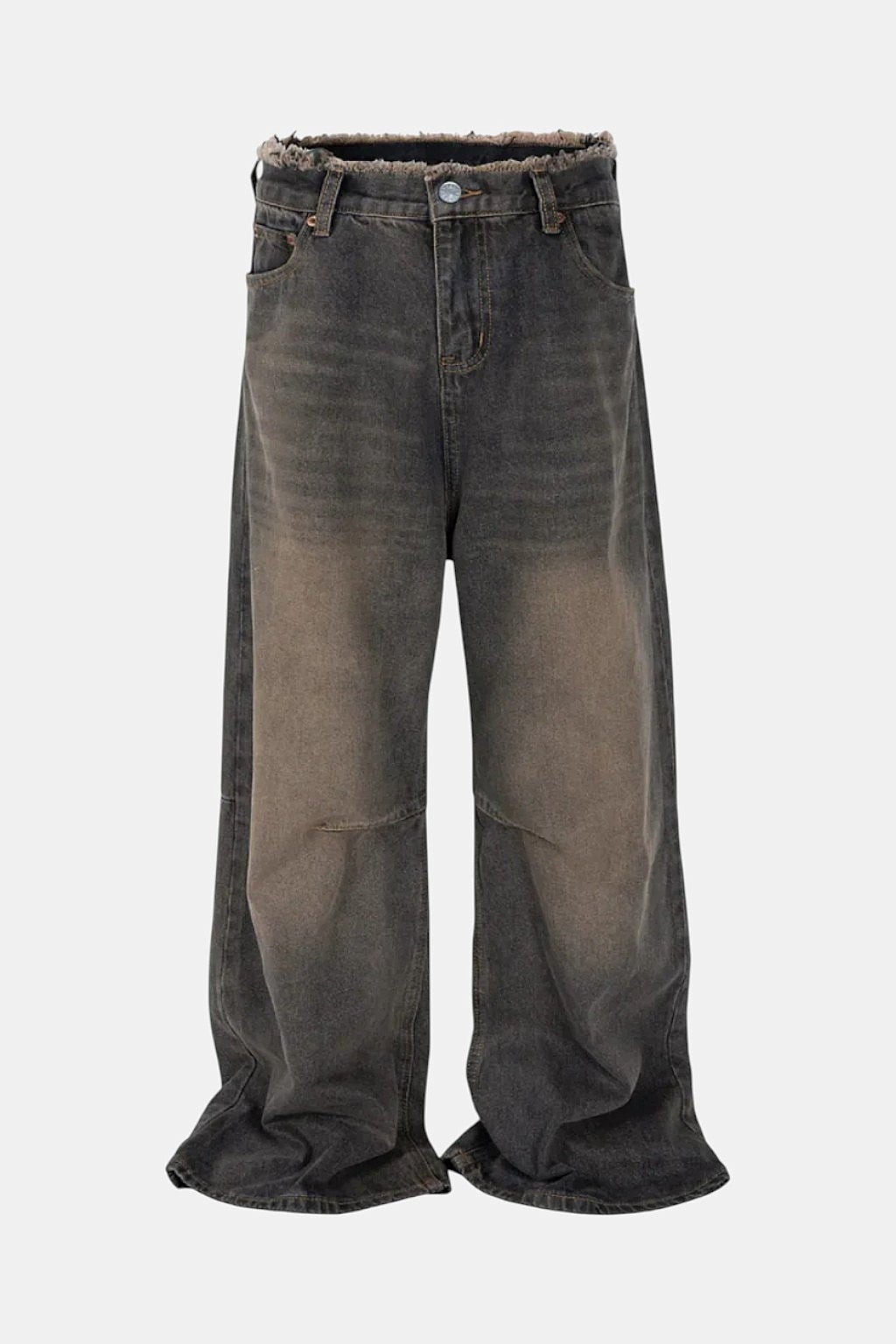 Brown Barrel Jeans - brown barrel leg jeans with faded wash, front view