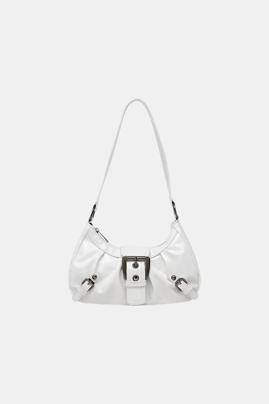 Buckle Bag - white structured bag with oversized buckle closure, front view