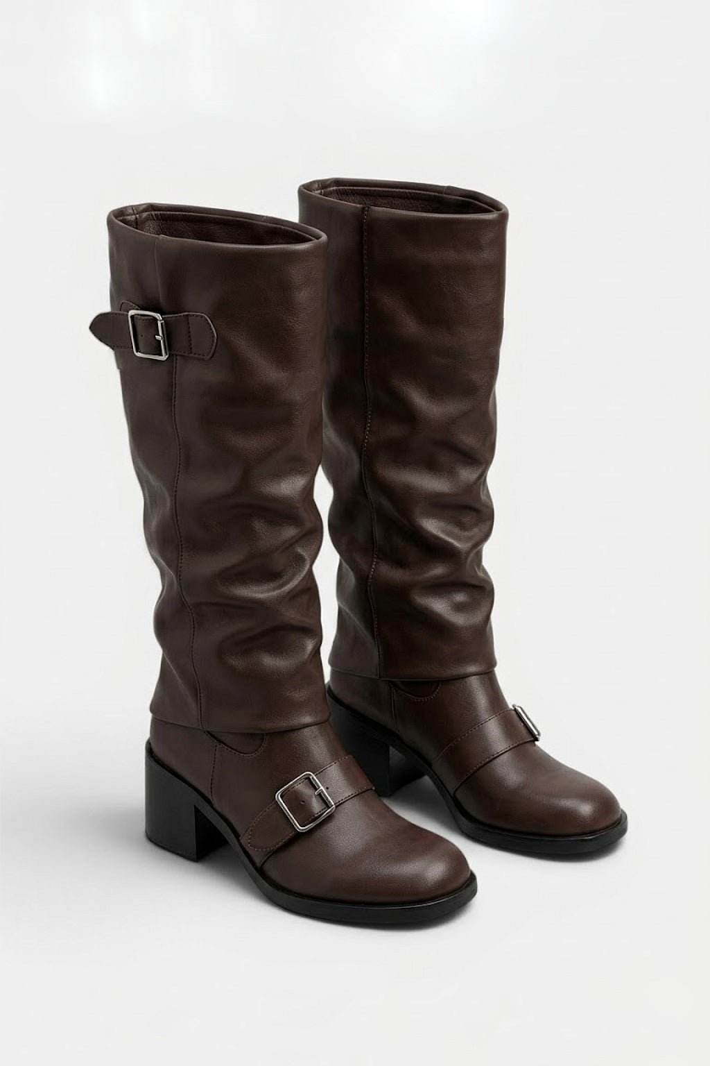 Buckle Boots - black combat boots with multi buckle closure, front view