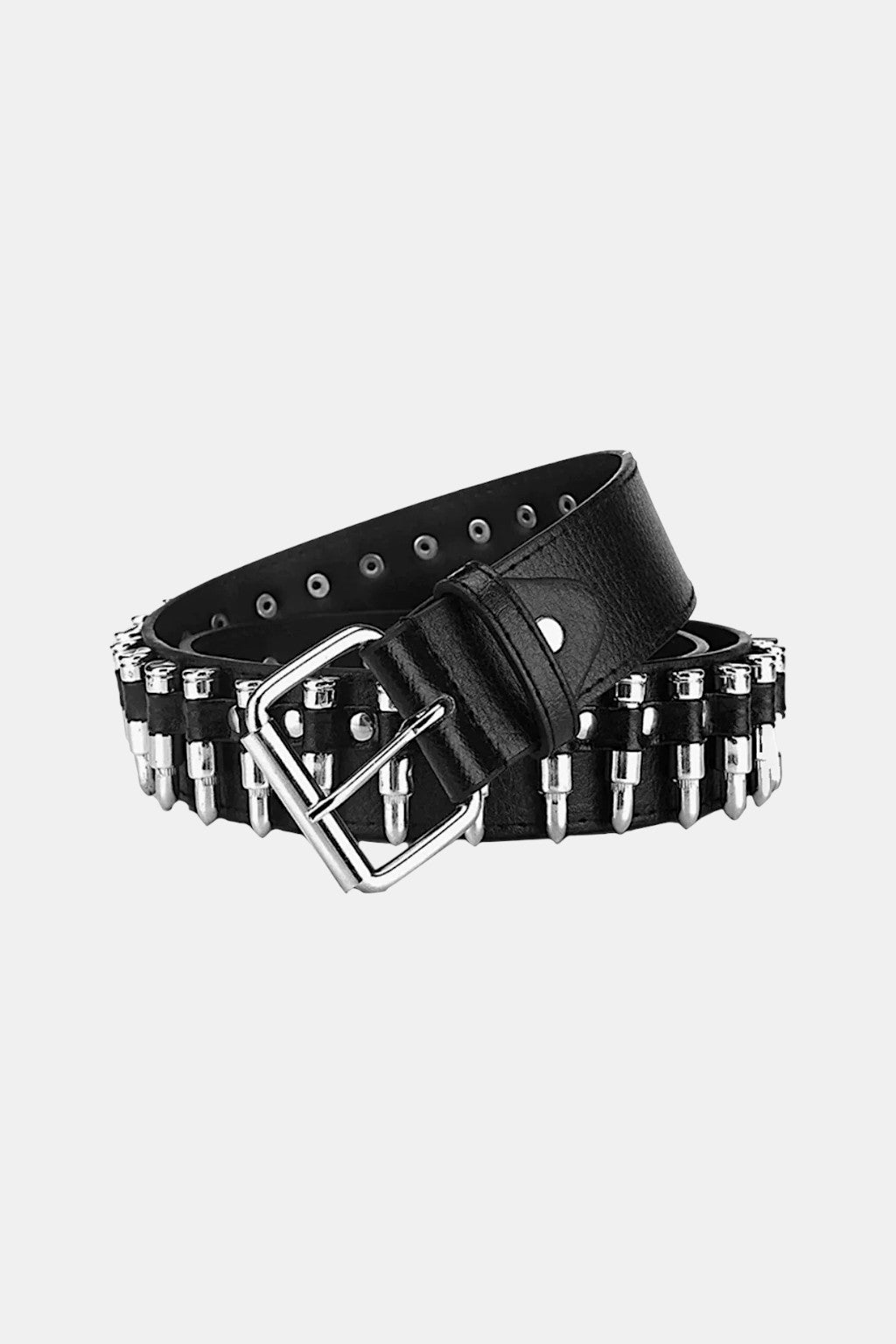 Bullet Belt - black belt with full row of bullet shaped studs, front view