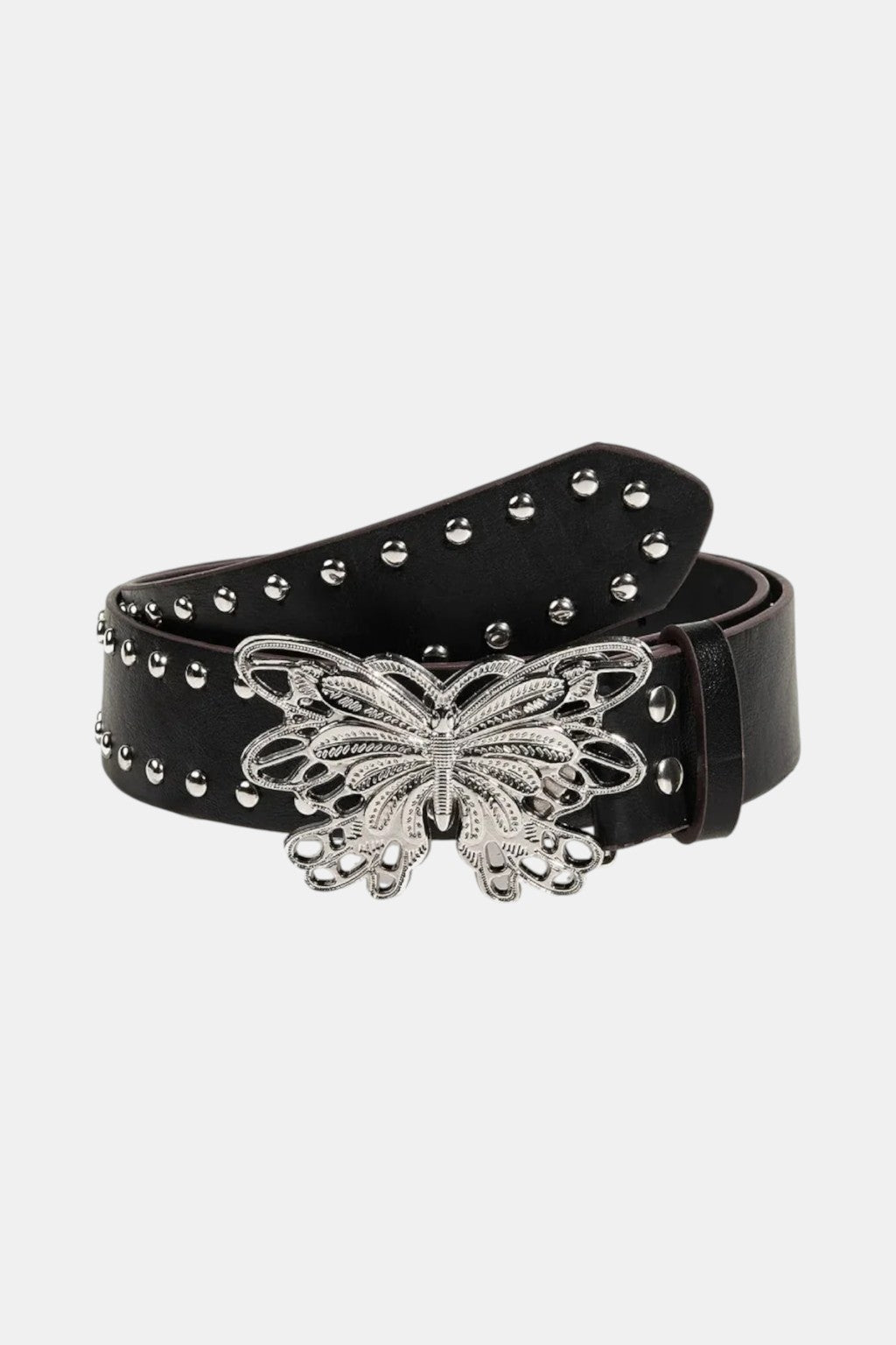 Butterfly Belt - black belt with filigree butterfly buckle, front view