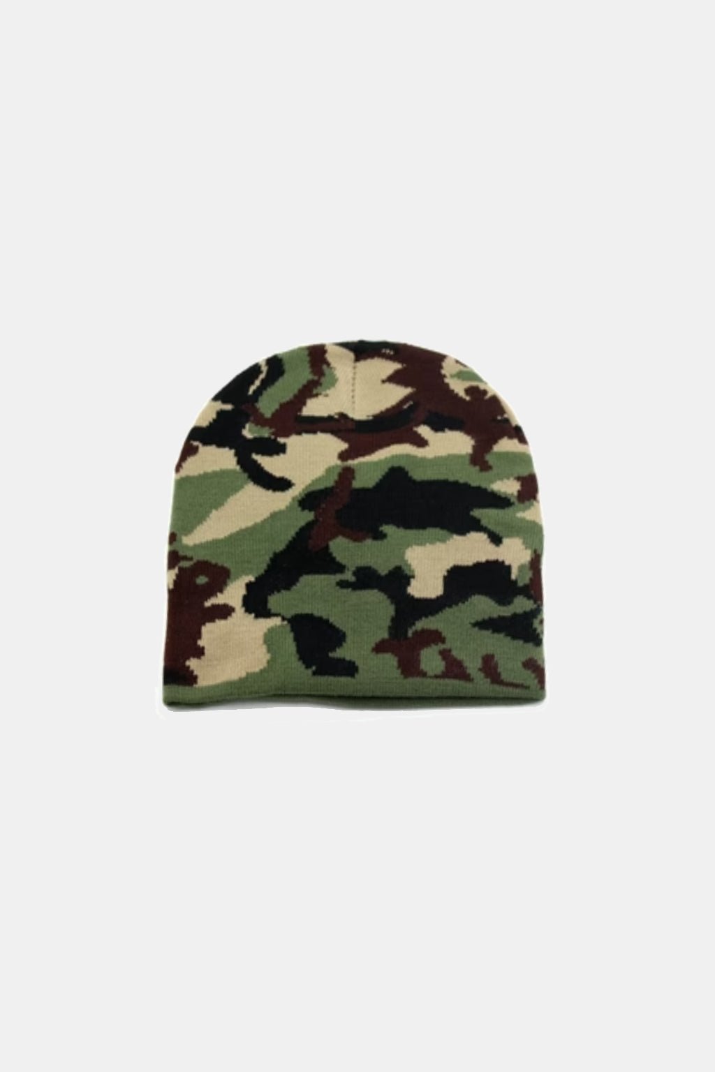 Camouflage Beanie - woodland camo print beanie, front view