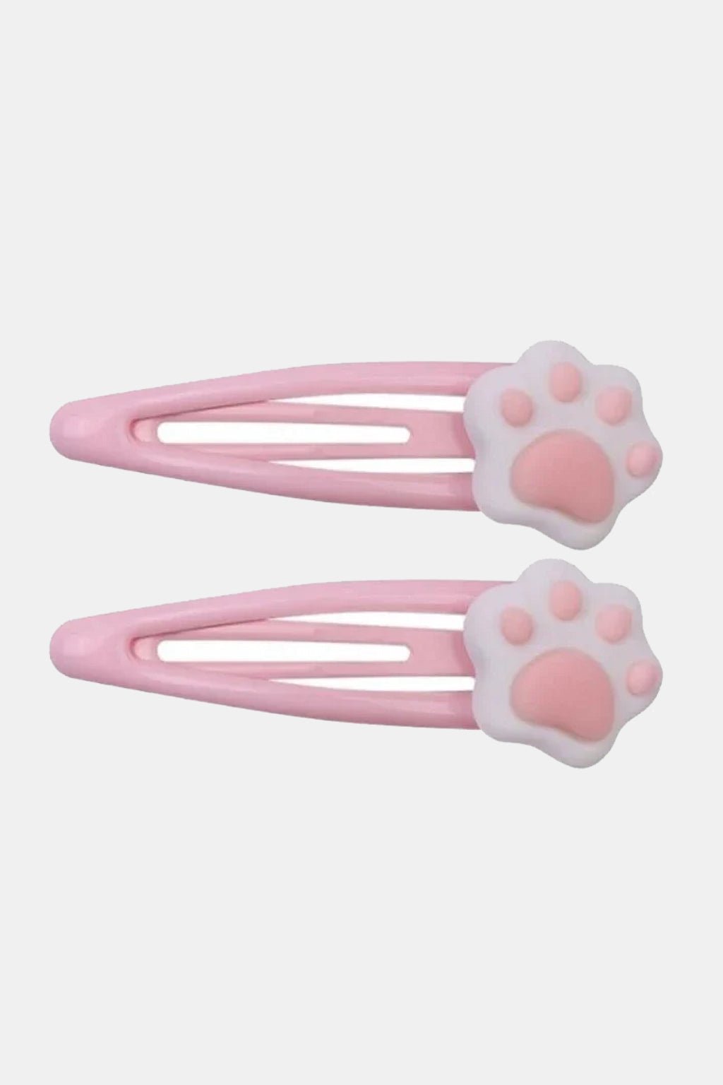 Cat Paw Hair Clips - pink paw shaped hair clips, pair, front view
