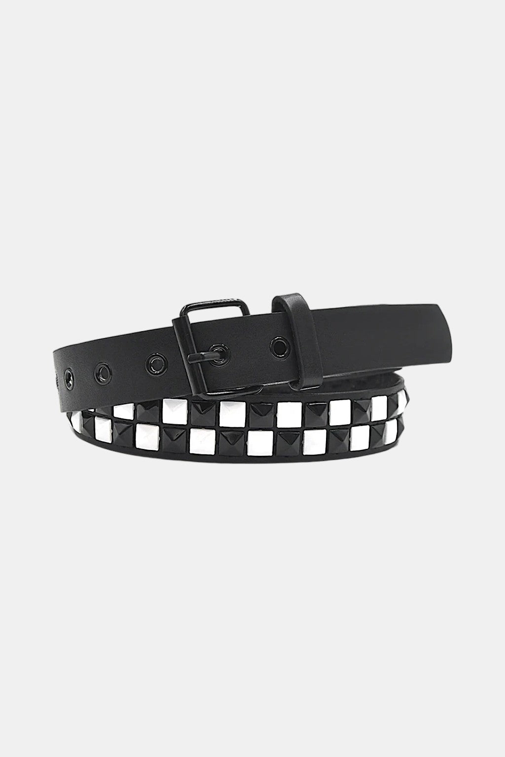 Checkerboard Belt - slim black and white checkerboard pattern belt, front view