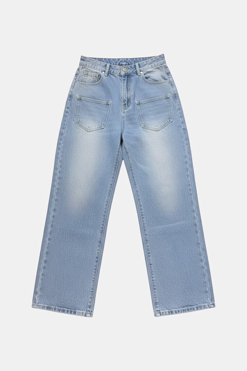 Cherry Blossom Jeans - light wash high rise jeans with patch pockets, front view