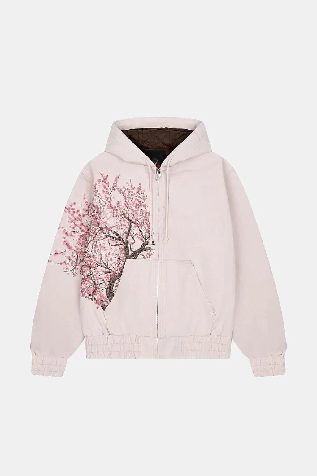 Cherry Blossom Sweatshirt - pink zip hoodie with painterly cherry blossom branch print, front view