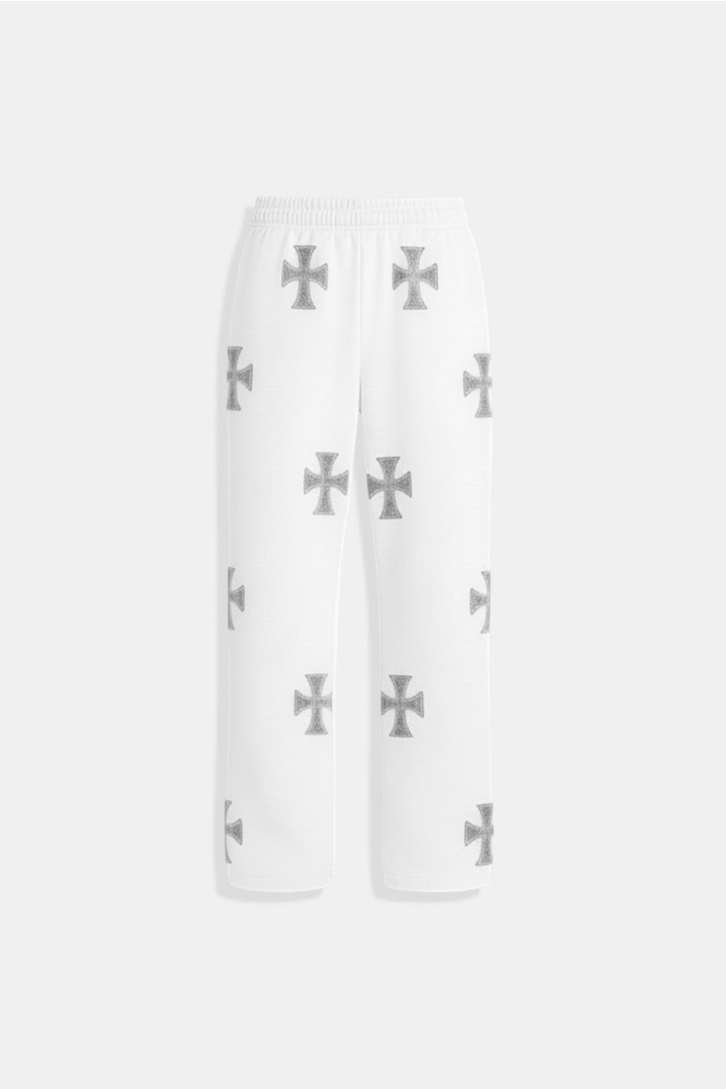 Cross Joggers - white joggers with all over iron cross pattern, front view