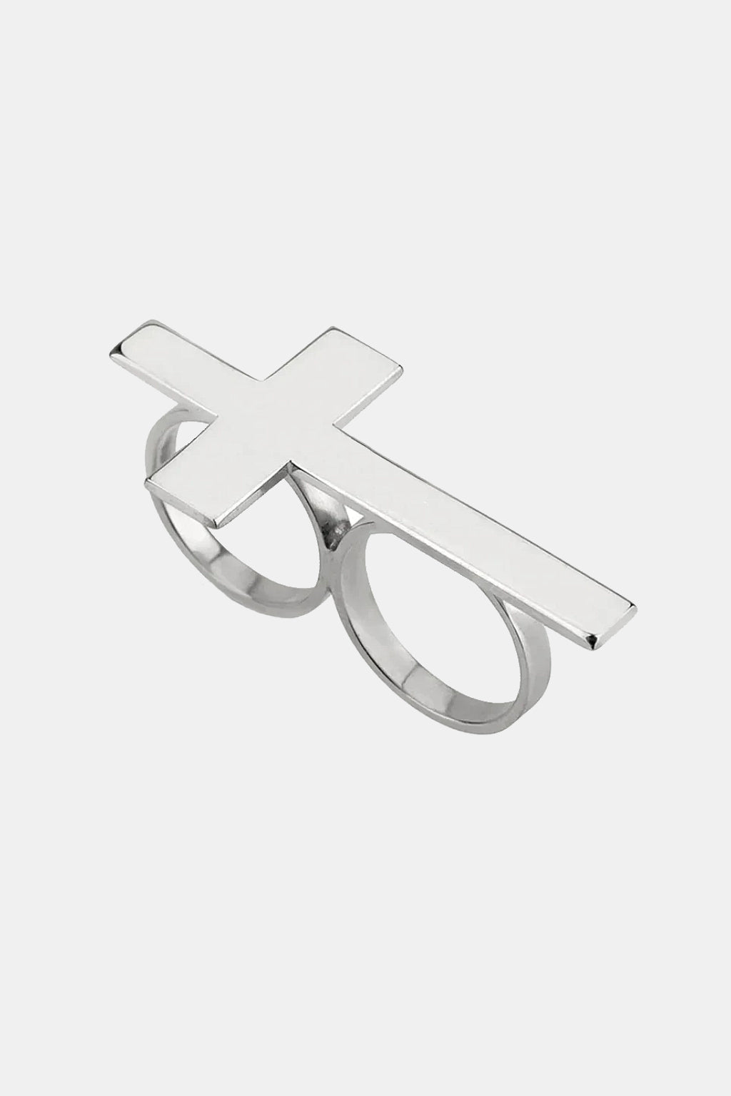 Cross Ring - silver two finger bridge ring, front view