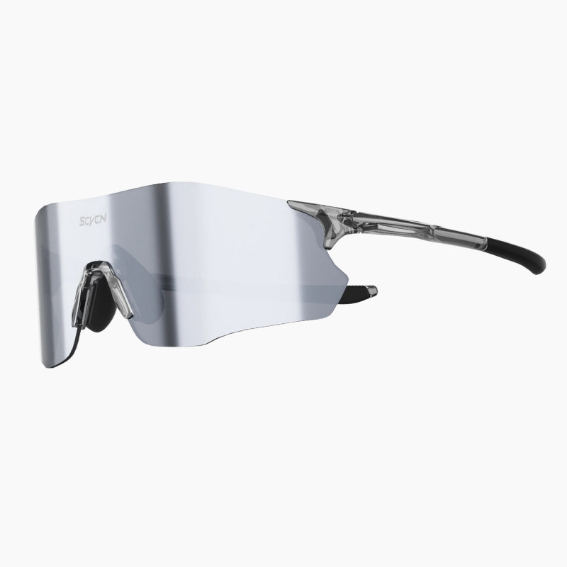 Cyber Sunglasses - silver mirrored shield sunglasses, front view