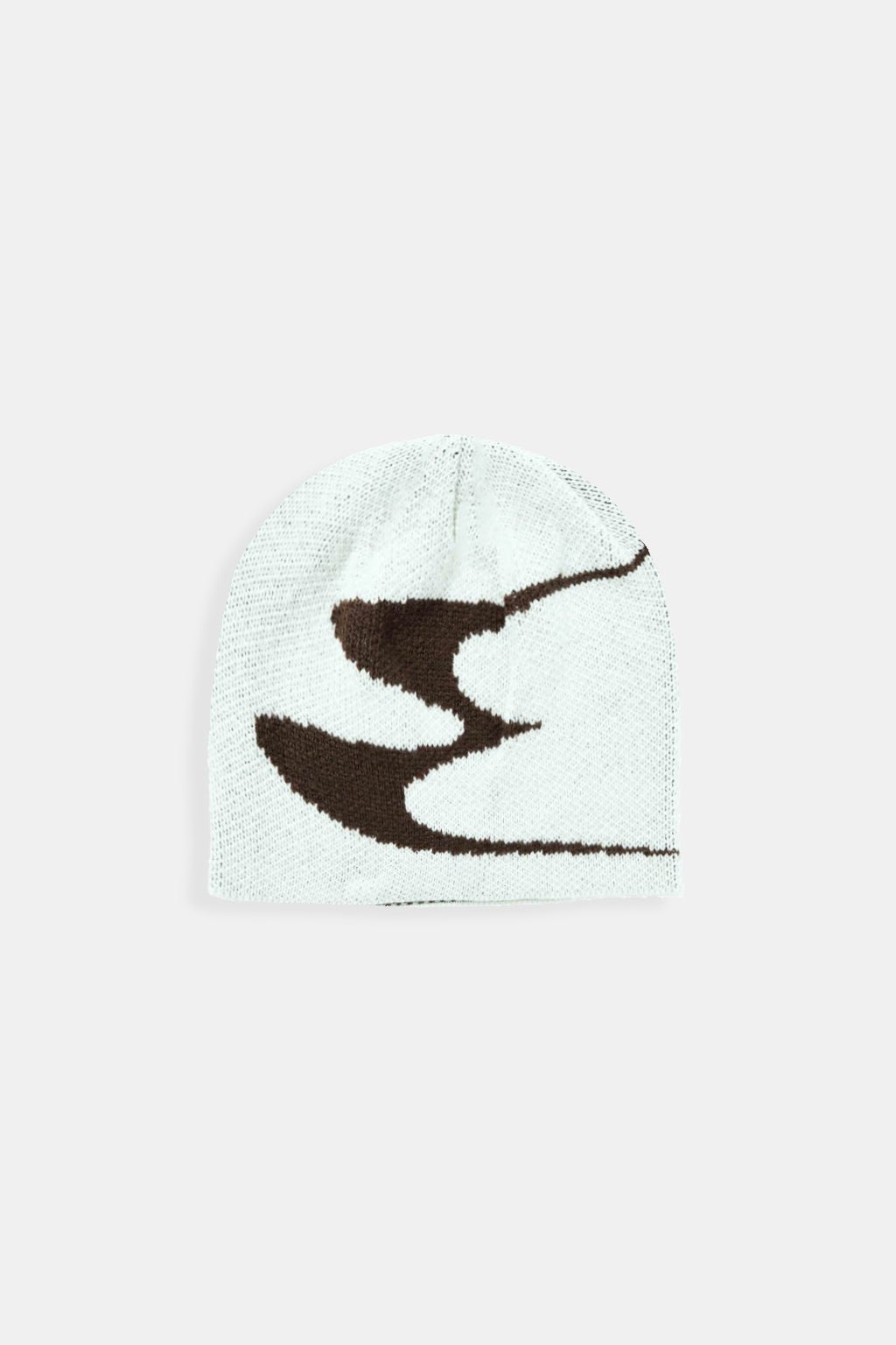 Cyber Y2K Beanie - navy ribbed beanie with chrome linework graphic, front view