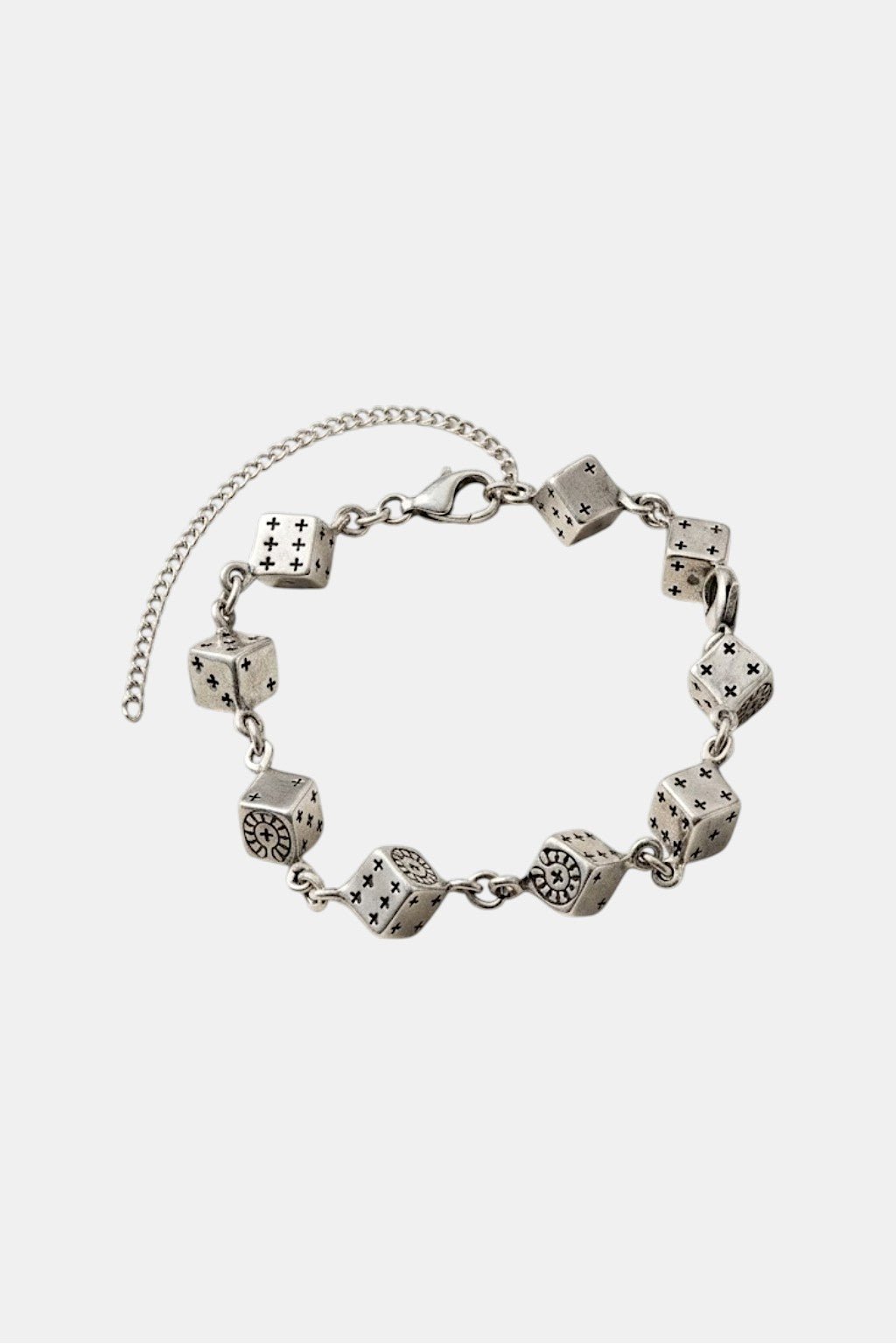 Dice Bracelet - silver dice charm chain bracelet, front view