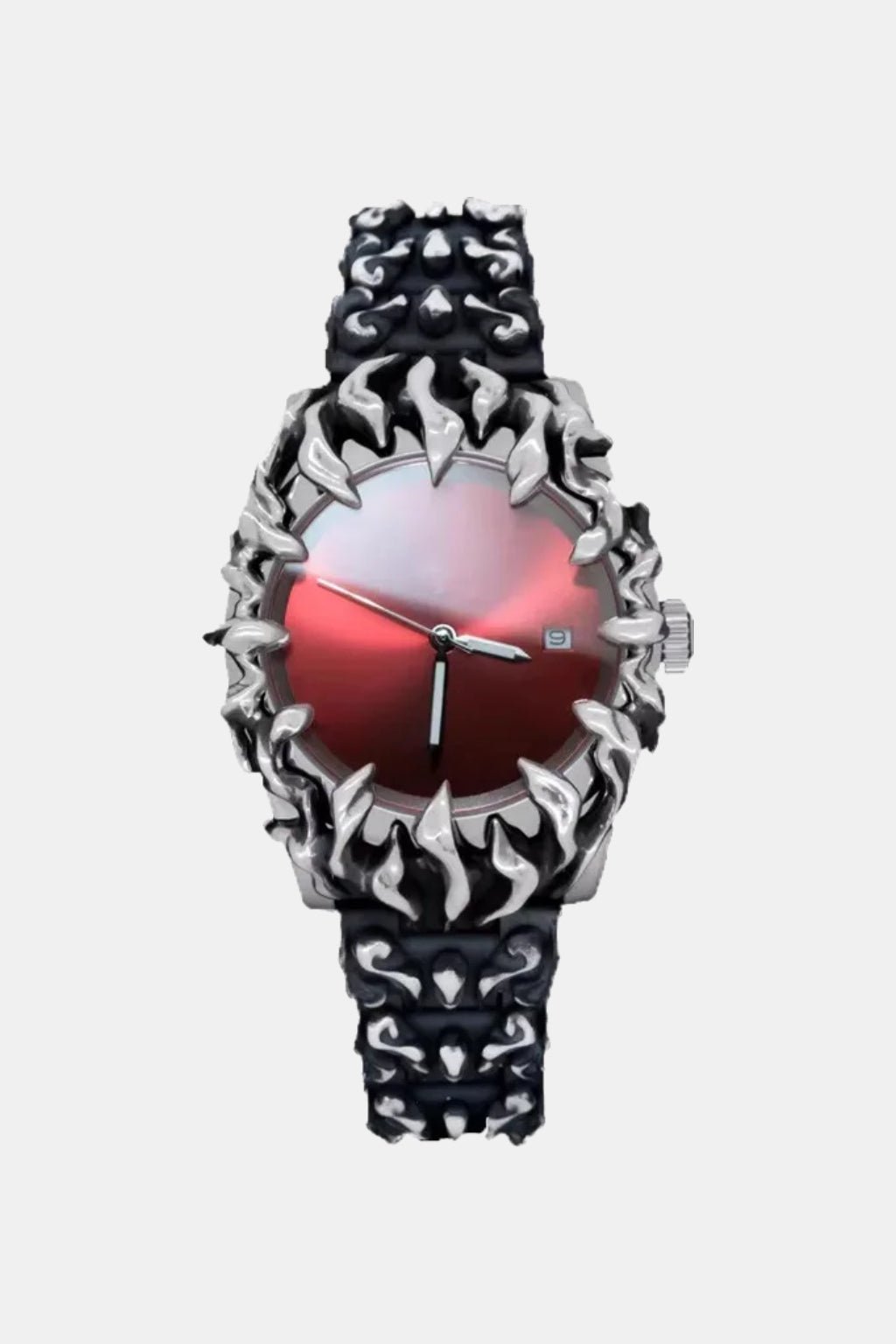 Fang Claw Watch - black and red watch with fang point bezel, front view