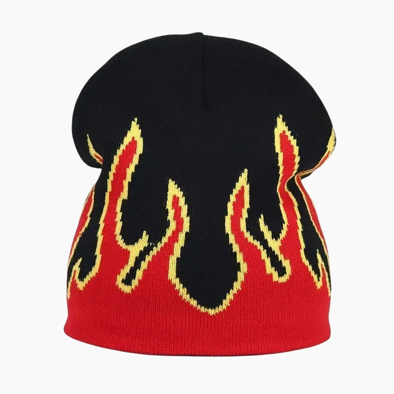 Flame Beanie - black beanie with full flame graphic across cuff, front view