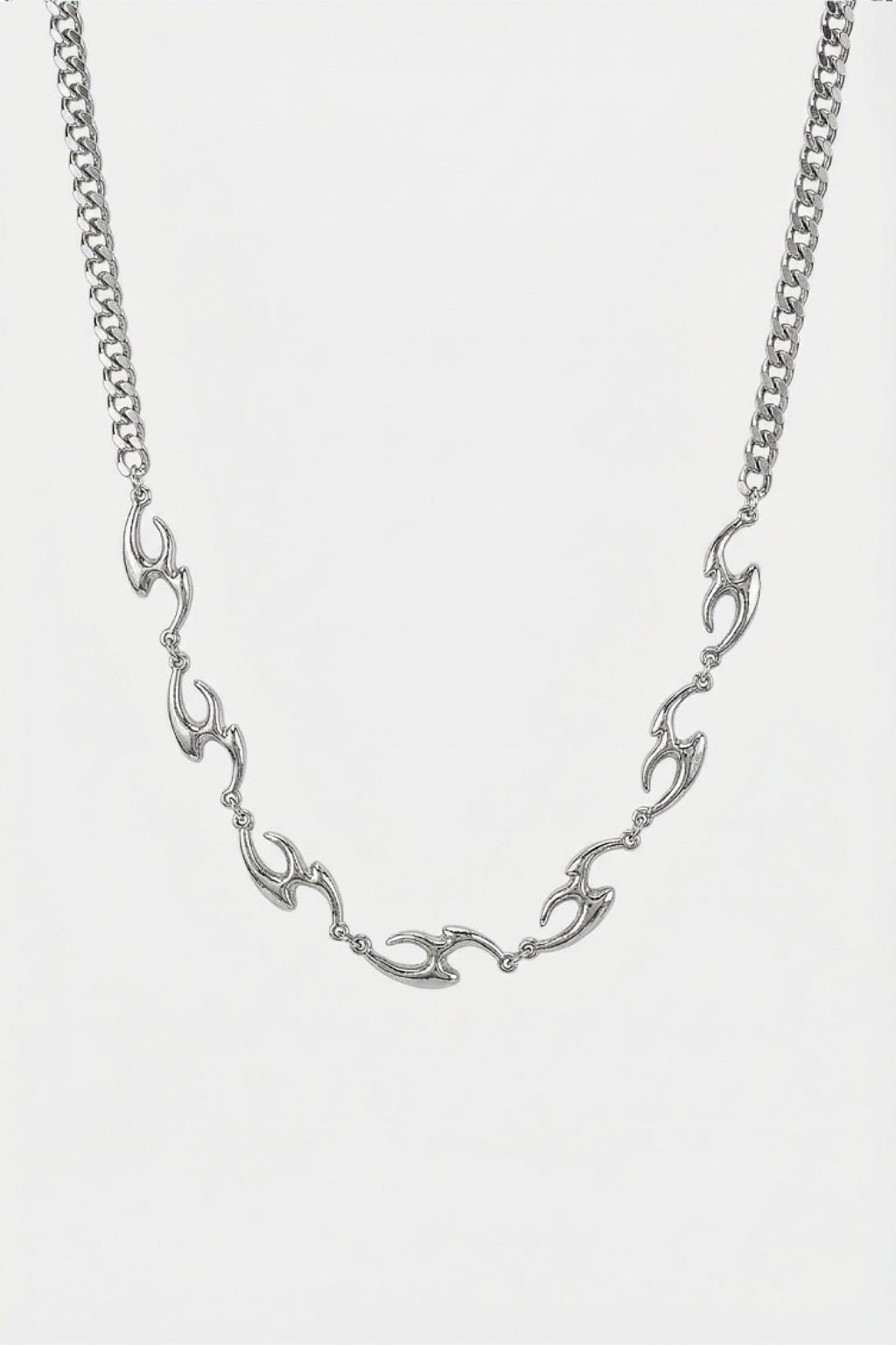 Flame Necklace - chain necklace with flame shaped links, front view