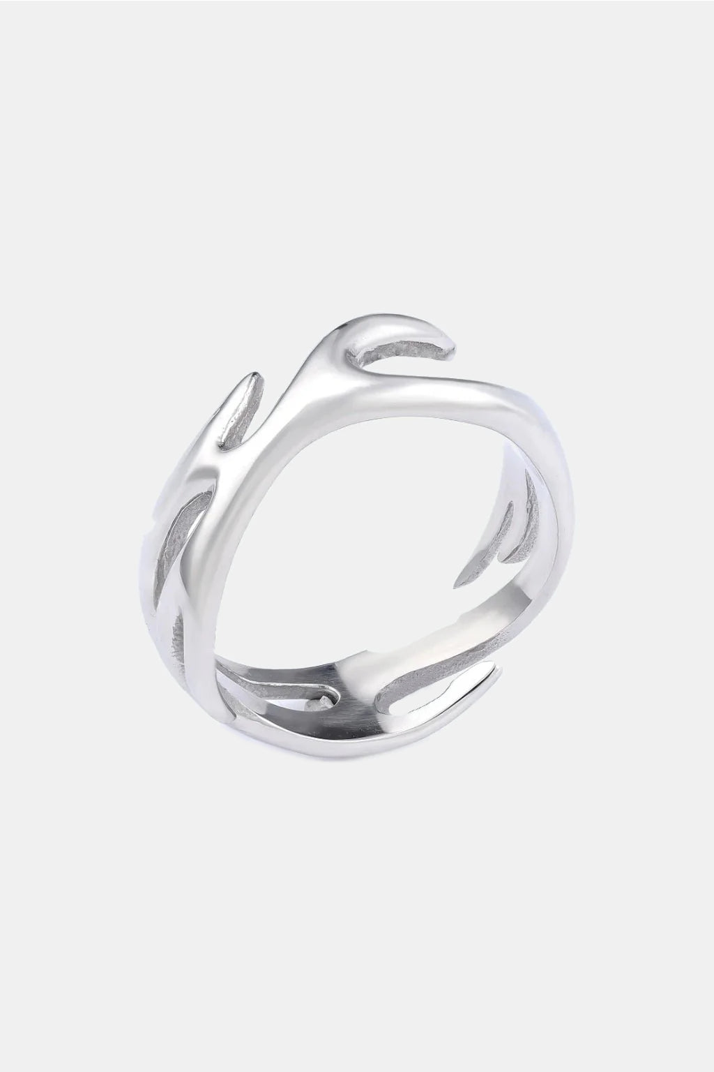 Flame Ring - silver open flame silhouette ring, front view