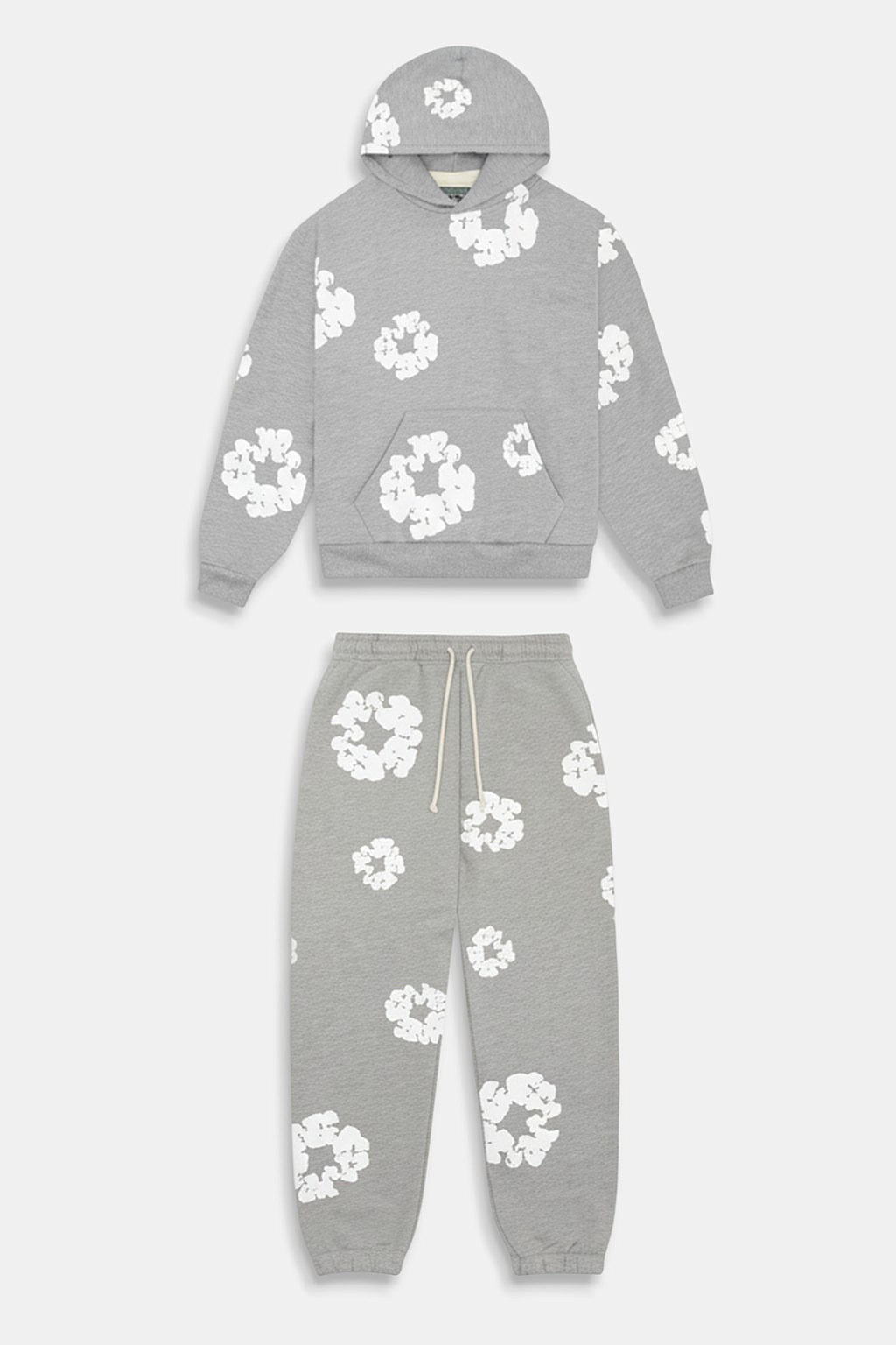 Flower Set - grey hoodie and joggers with all over floral print, front view