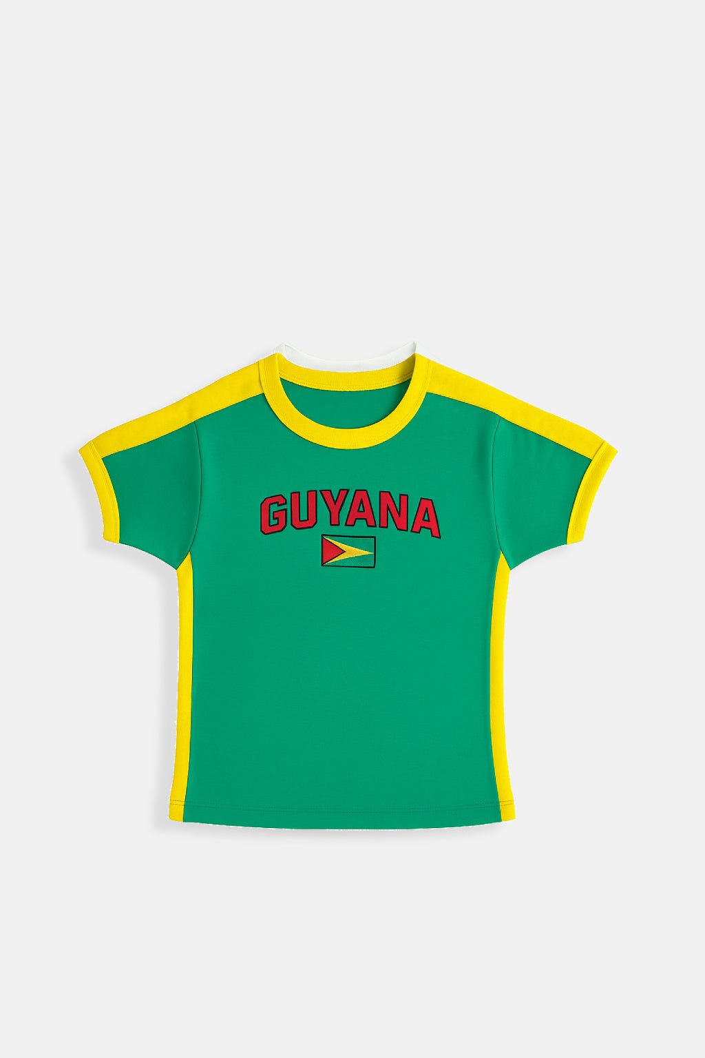 French Guiana T Shirt - green ringer t-shirt with yellow flag graphic, front view
