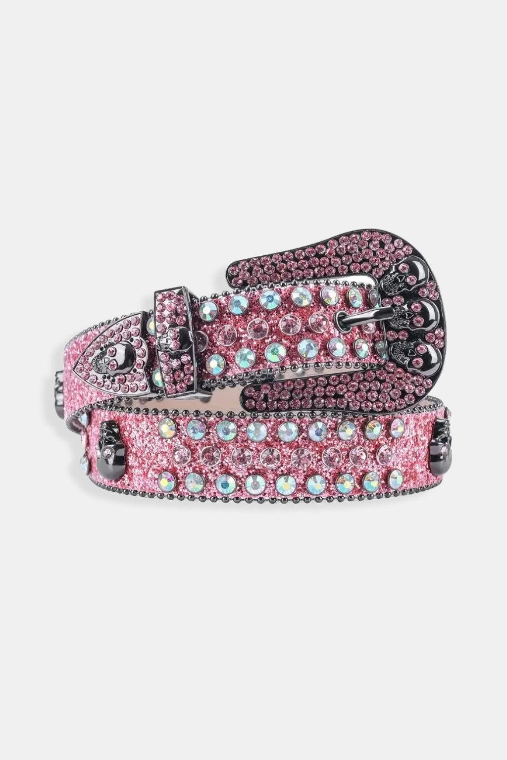 Fuchsia Rhinestone Belt - deep fuchsia western rhinestone buckle belt, front view