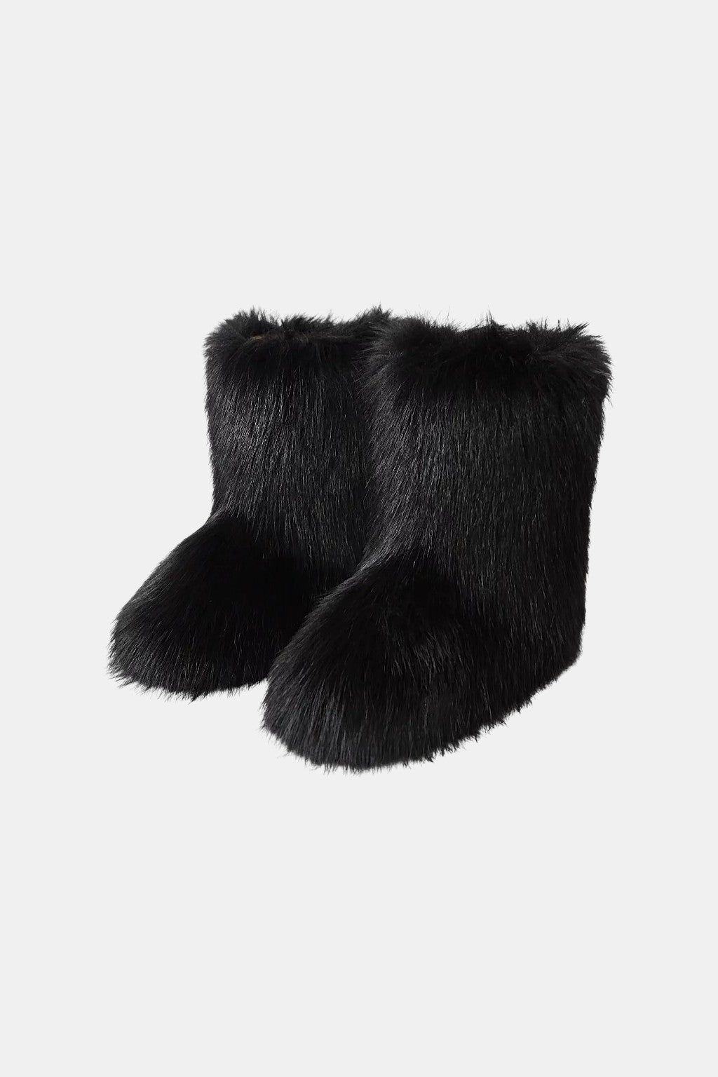 Fur Boots - black full coverage faux fur mid calf boots, front view