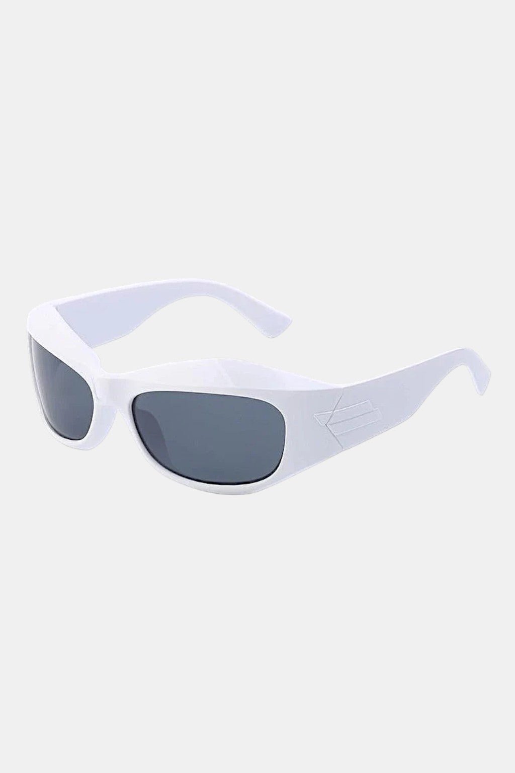 Futuristic Sunglasses - white wraparound shield sunglasses, front view