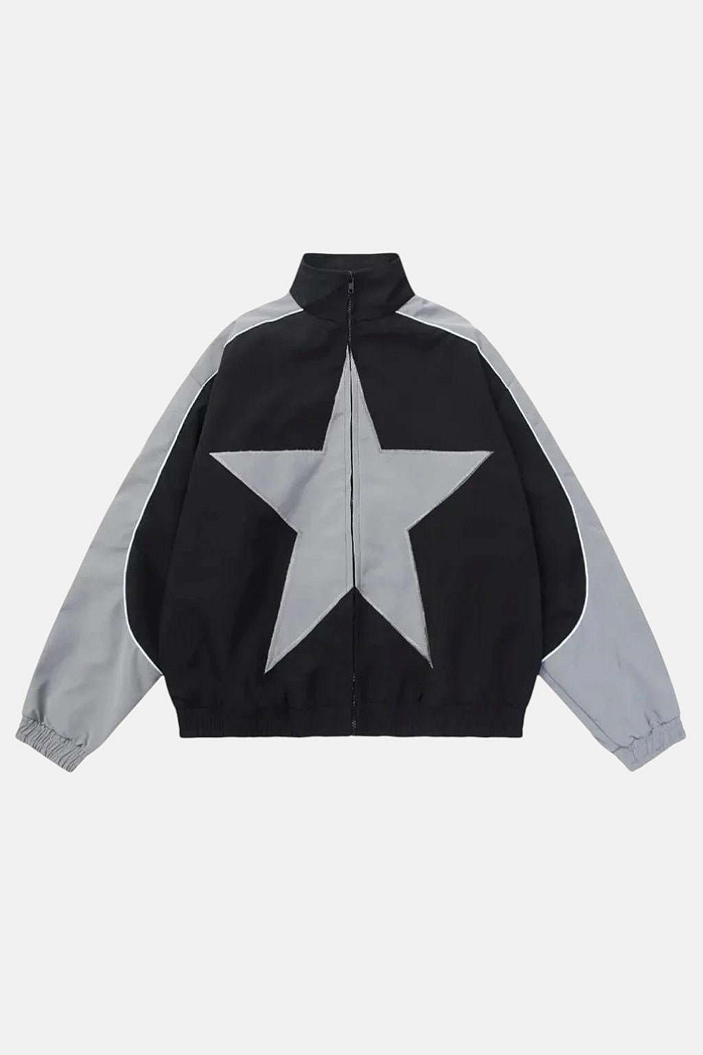 Gorpcore Windbreaker - black and grey windbreaker with oversized star graphic on back panel
