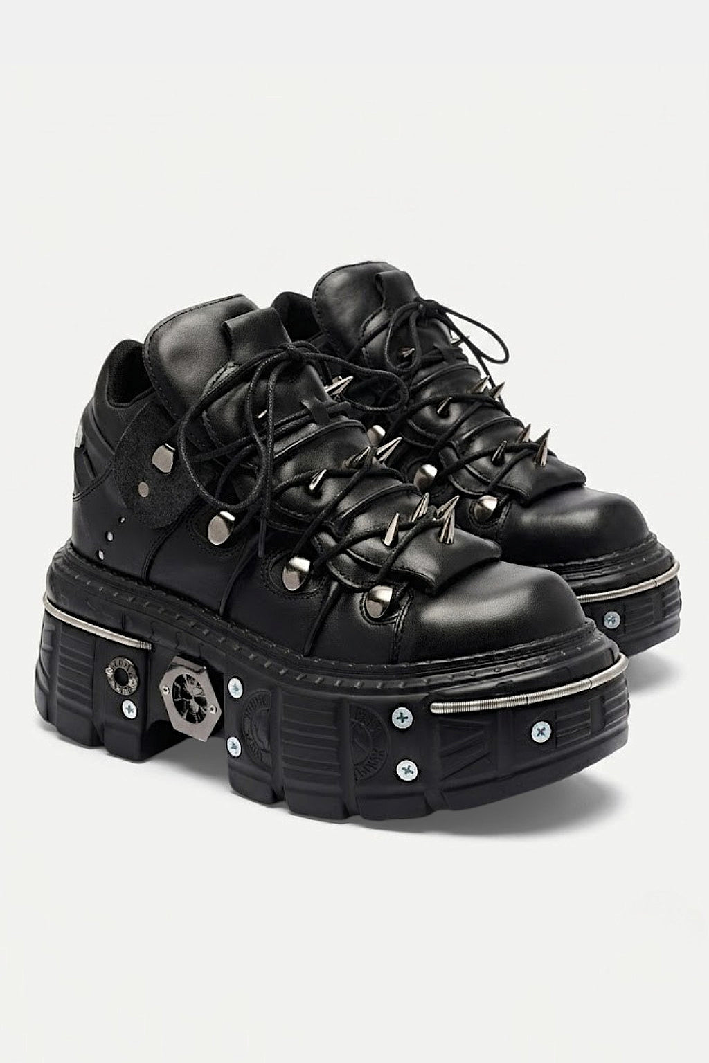 Gothic Shoes - black studded platform ankle boots, front view