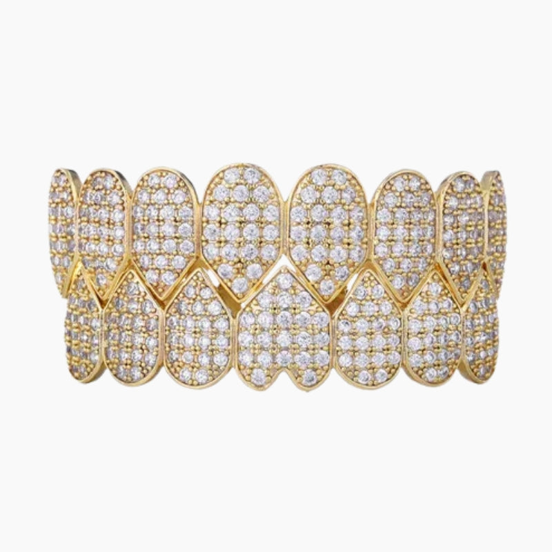 Grillz Vampire Gold Drip - gold grillz with elongated fang points, front view