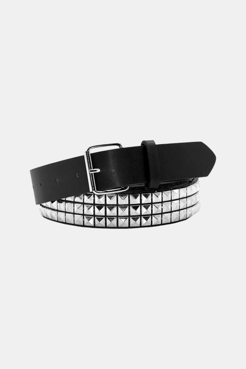 Grunge Belt - black belt with single row pyramid studs, front view