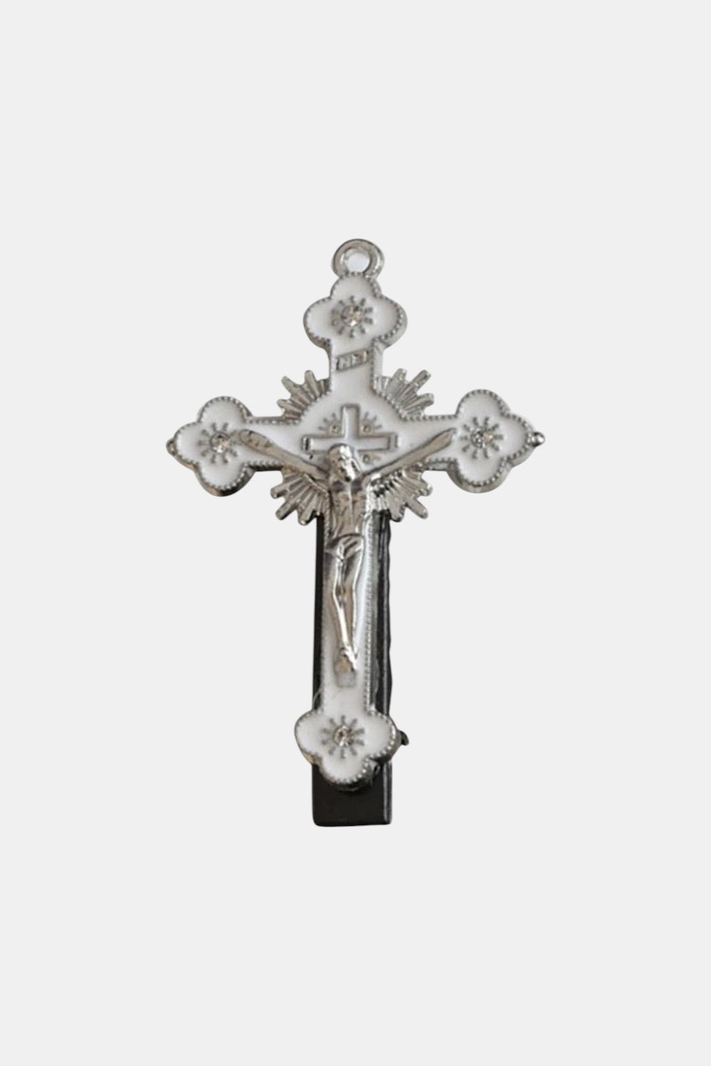 Hair Clip Gothic - silver cross hair clip, front view