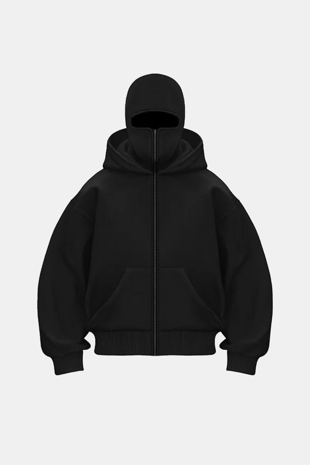 Hooded Jacket - black oversized hooded jacket with balloon sleeves, front view