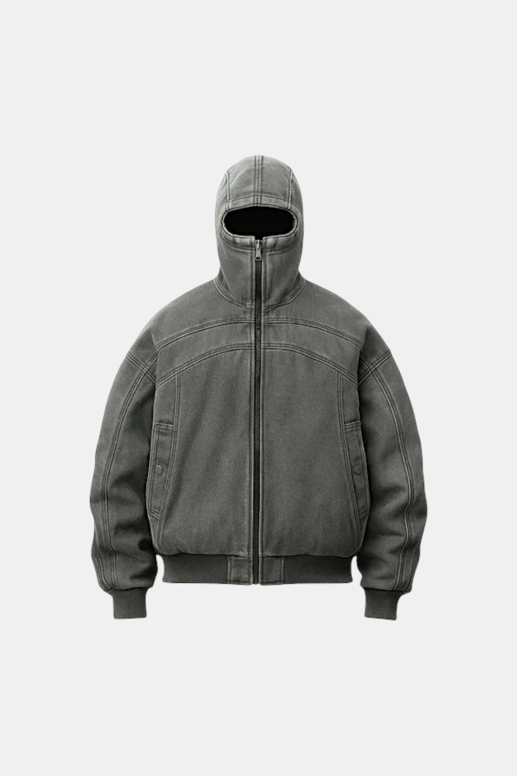 Hoodie - heathered olive grey full-zip hoodie with welt pockets, front view