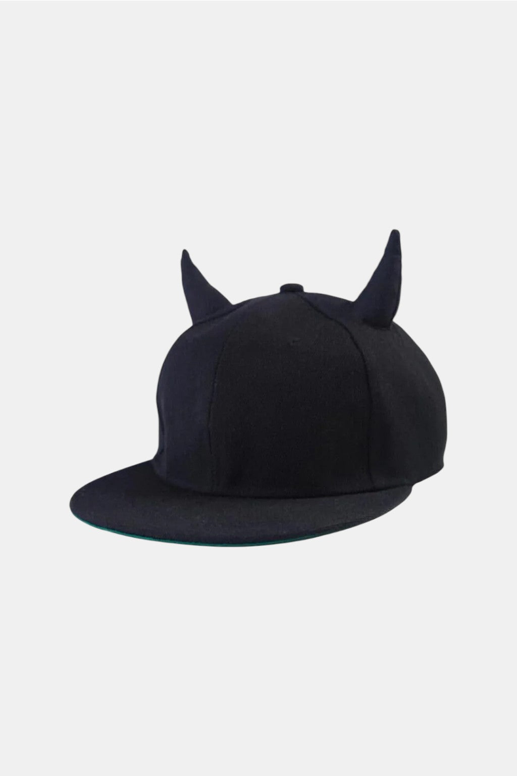 Horn Cap - black cap with sculptural horn detail, front view