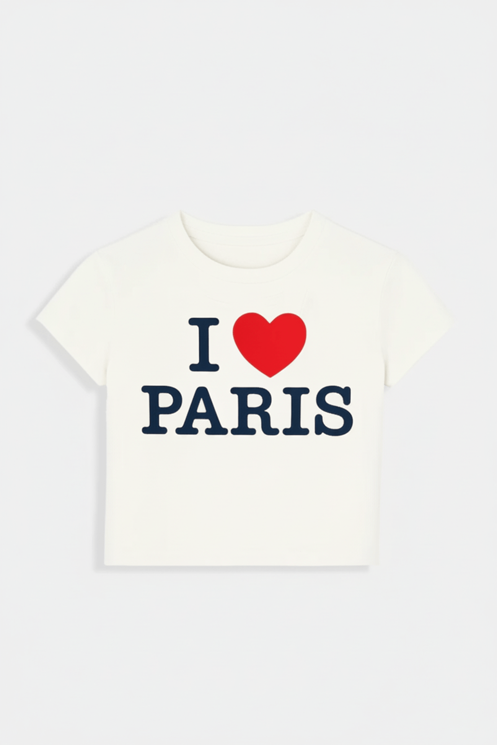 I Love Paris T Shirt - cream cropped t-shirt with I Love Paris heart graphic, front view
