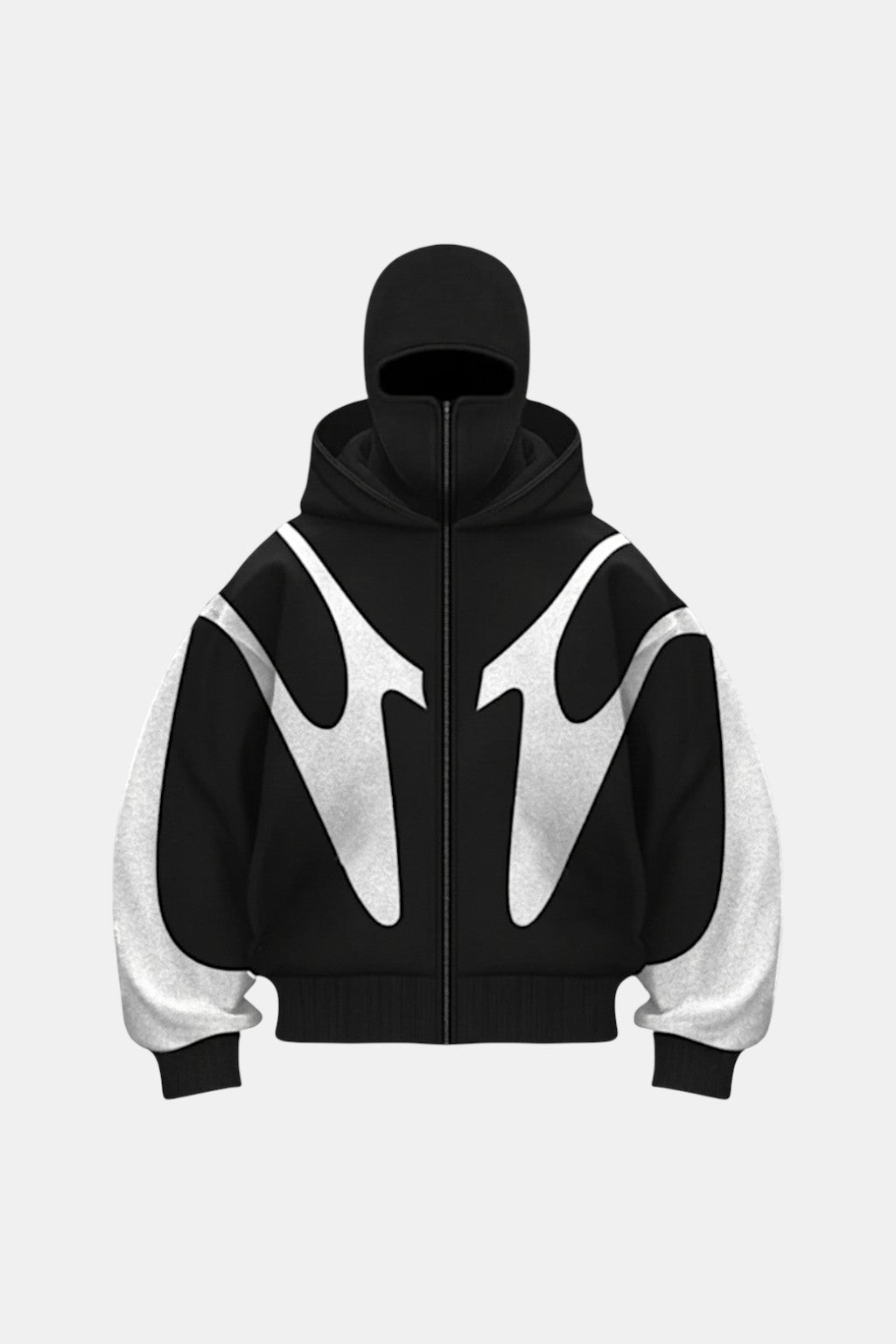 Jacket With Integrated Hood - black fitted jacket with attached hood and wing graphic on back