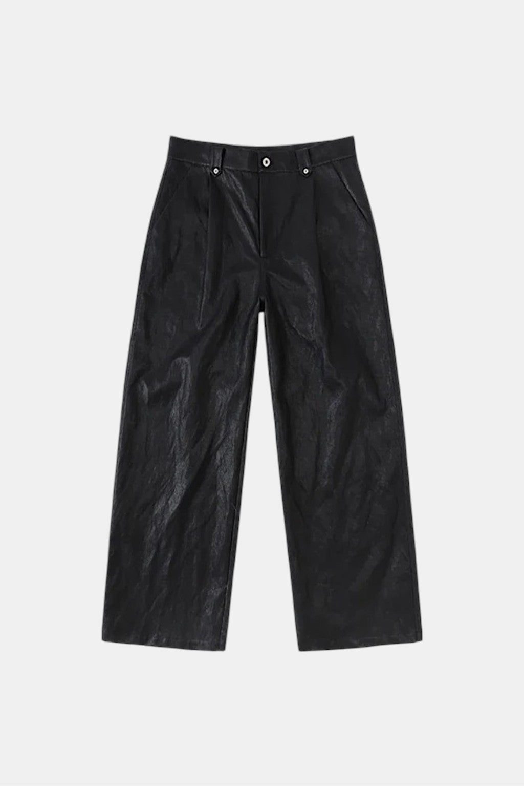 Leather Baggy Pants - black matte faux leather wide leg pants, front view